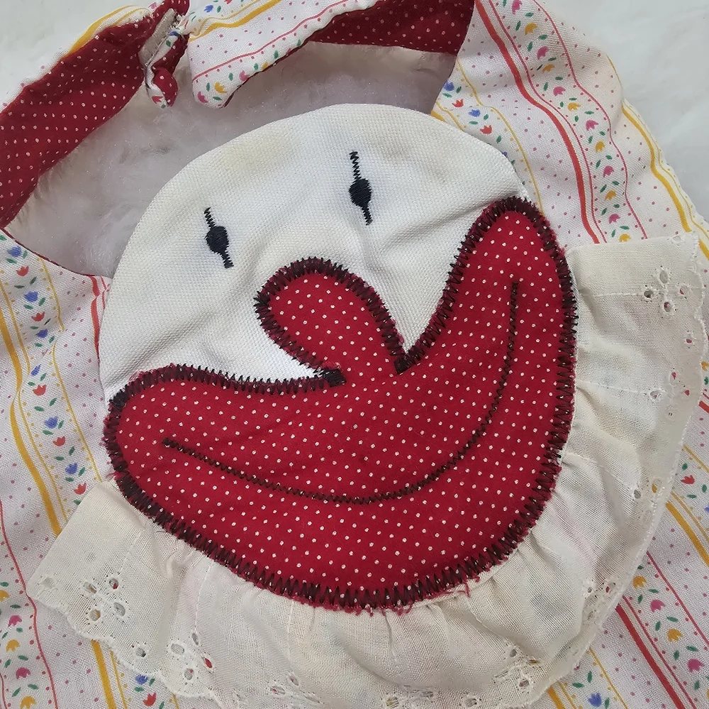 Vintage Handmade Clown Eyelet Lace Trim Baby Bib Polka Dot